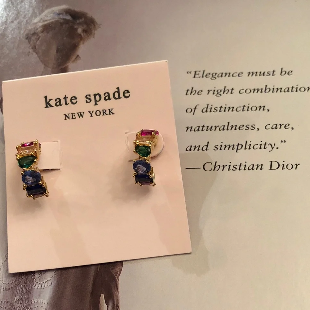 Authentic New on card. kate spade Gold-Tone Multicolor Gem Drop Earrings